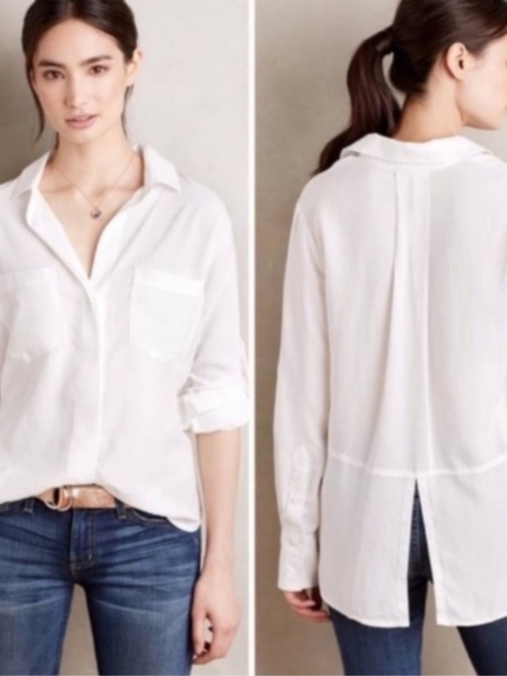 Anthropologie Cloth & Stone 100% Linen Classic White Button-Down Shirt
